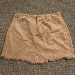 Love Tree Tan Corduroy Frayed-Hem Mini Skirt